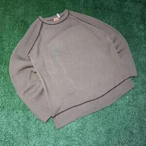 Sideout Ribbed Knit Crewneck Sweater XL Minimalist Outdoor Casual Brown Pullover